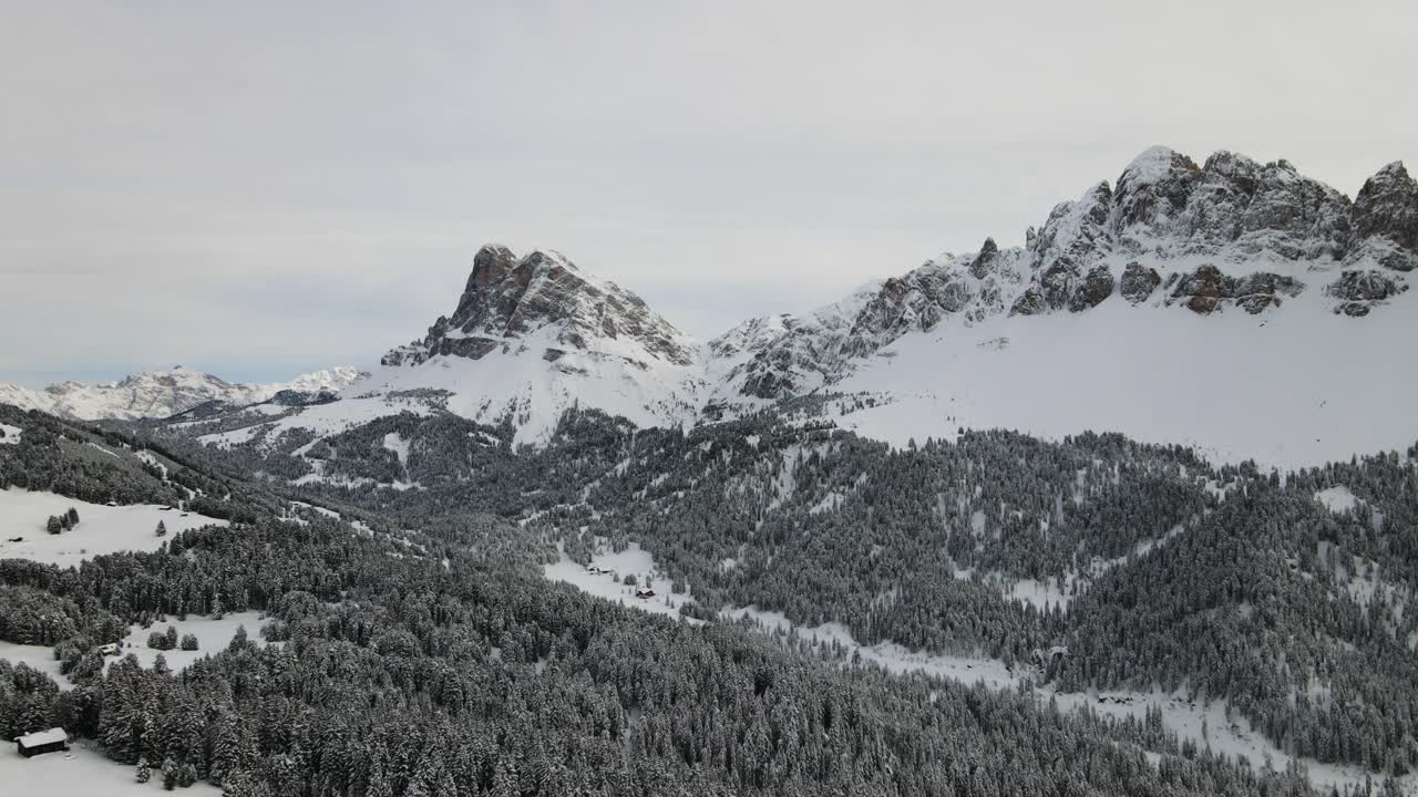 Beautiful Snowy Dolomite Mountains in the middle of the Italian Alps in Winter