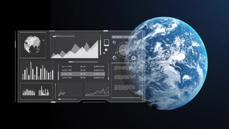 animación del procesamiento de datos sobre pantalla y globo