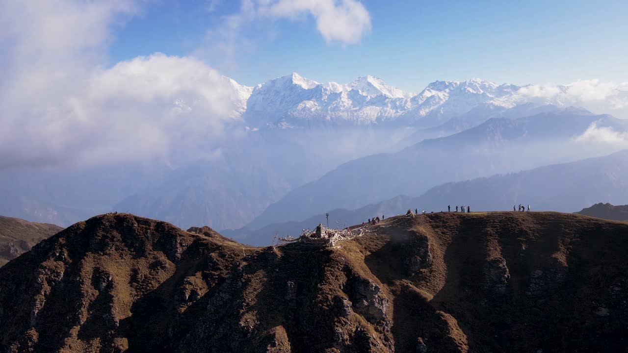 aerial view of Mountain Ganesh himal range from Dhading, Nepal.
