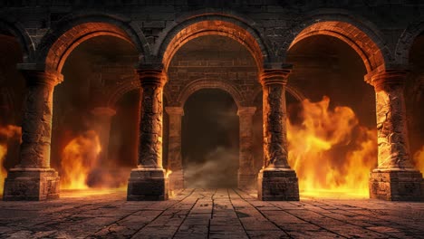burning ancient hall