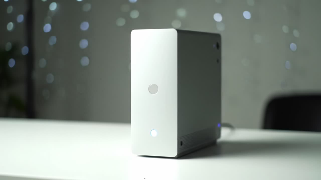 A Modern Technology Piece: Showcasing a Sleek White Device with Soft Illumination in an Ambient Background to Highlight Innovative Design and Functionality