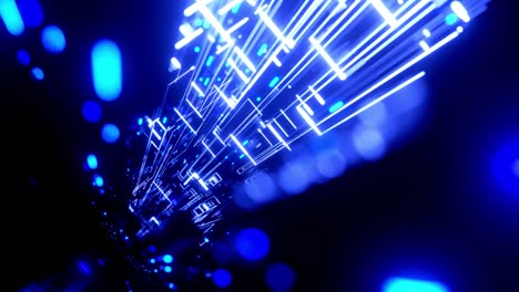 neon light, sci-fi constructions, mysterious 3d objects and hologram. flight through hi-tech technology tunnel with camera shake. fly through technology cyberspace. 3d almost looped 4k bg