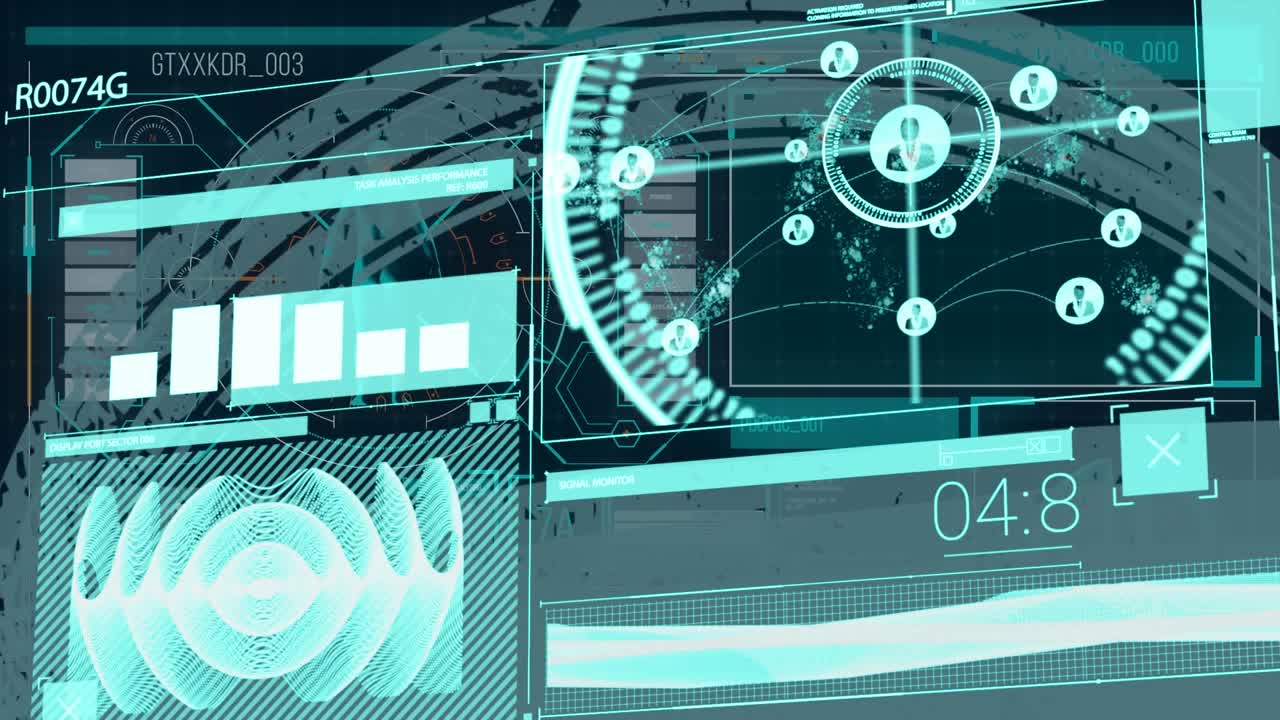 Animation of data processing over black background