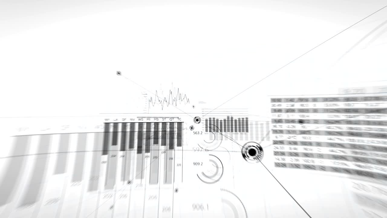 추상적인 글로벌 성장 비즈니스 네트워크 및 데이터 연결을 통해 이동 - 선과 점과 함께 아름다운 흑백 루프 3d 애니메이션 - 비즈니스 및 기술 개념