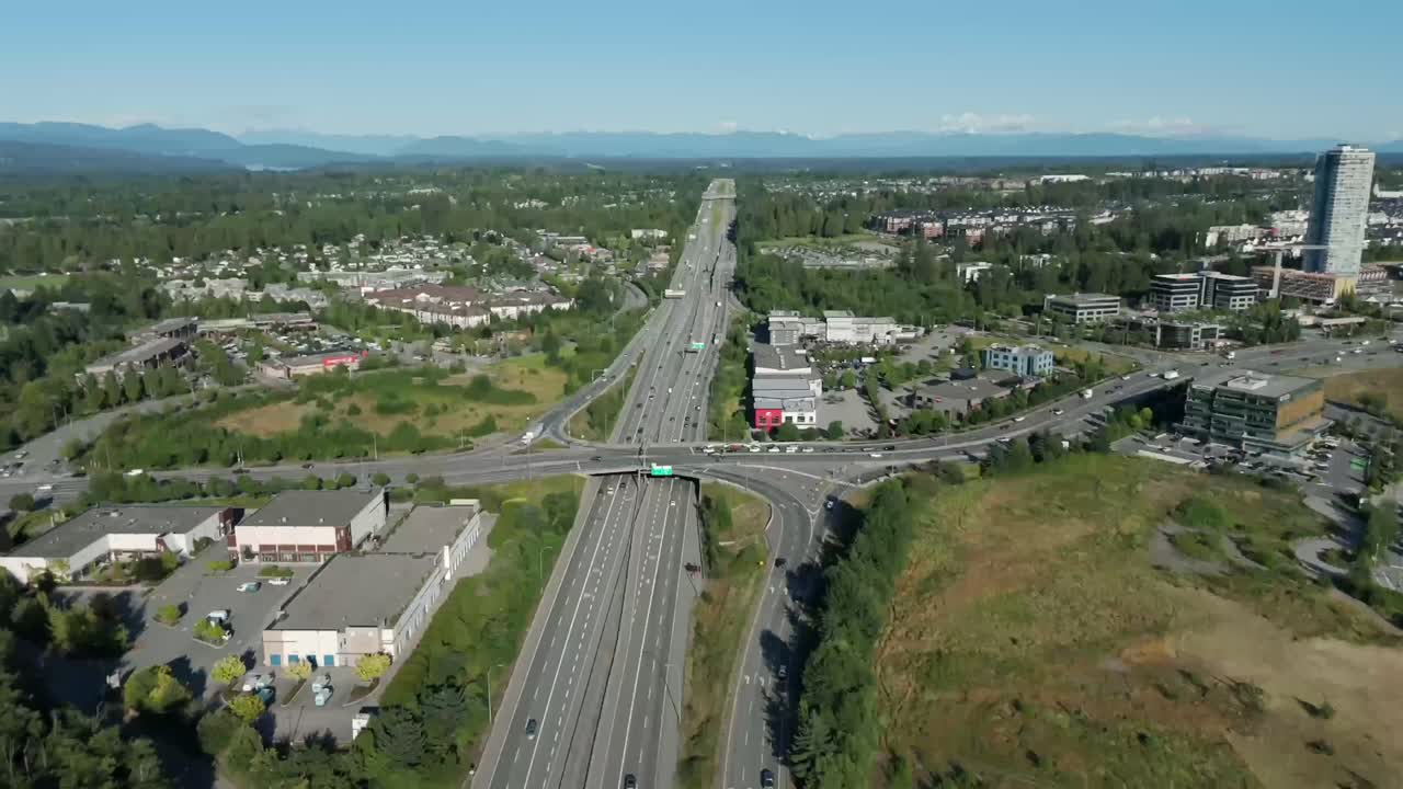 Aerial View Of Highway 1, Trans-Canada Highway In Langley Township, British Columbia, Canada