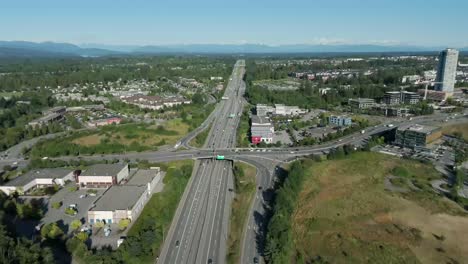 aerial view of highway 1, trans-canada highway in langley township, british columbia, canada