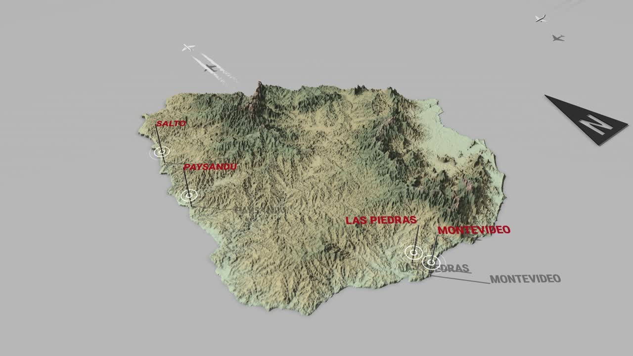 mapa del terreno en 3d de uruguay