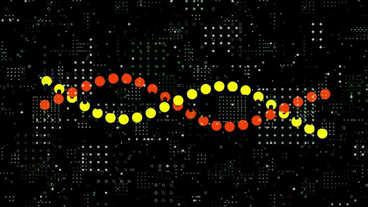 Animation of spinning dna strand over black background