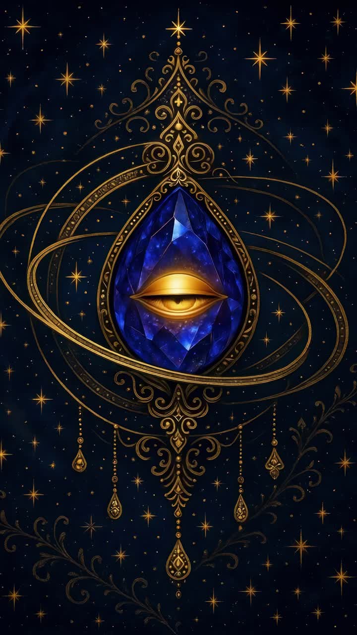 Animated Golden Eye Blinking in Ornate Blue Gem