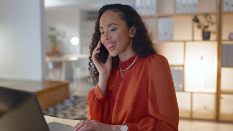 black woman, laptop and phone call consulting