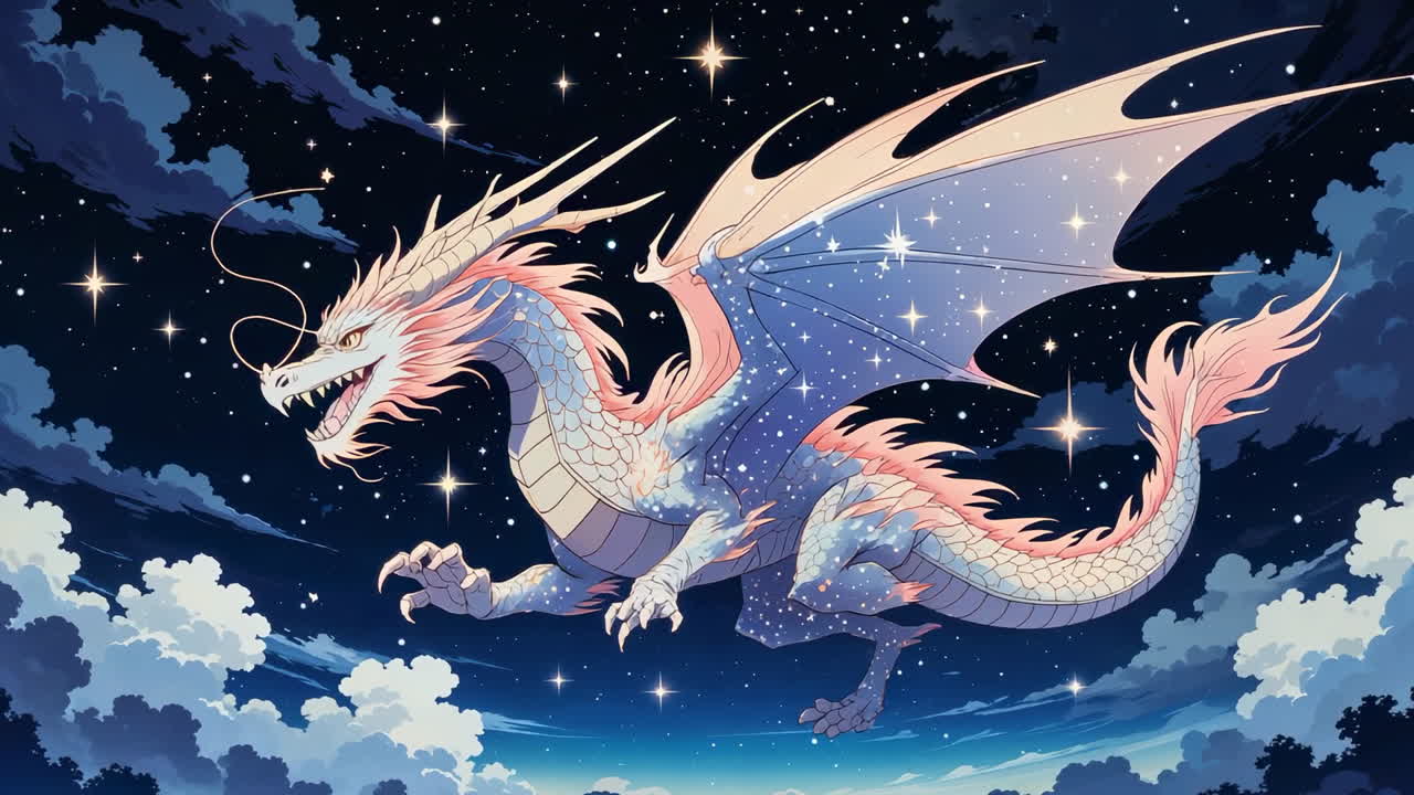 Majestic Dragon Soaring Through a Starry Night Sky