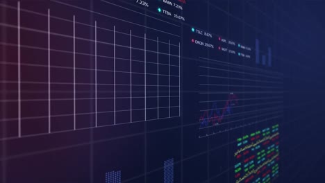 Animation-Mehrerer-Diagramme-Mit-Wechselnden-Zahlen-Und-Handelstafeln-Auf-Schwarzem-Hintergrund