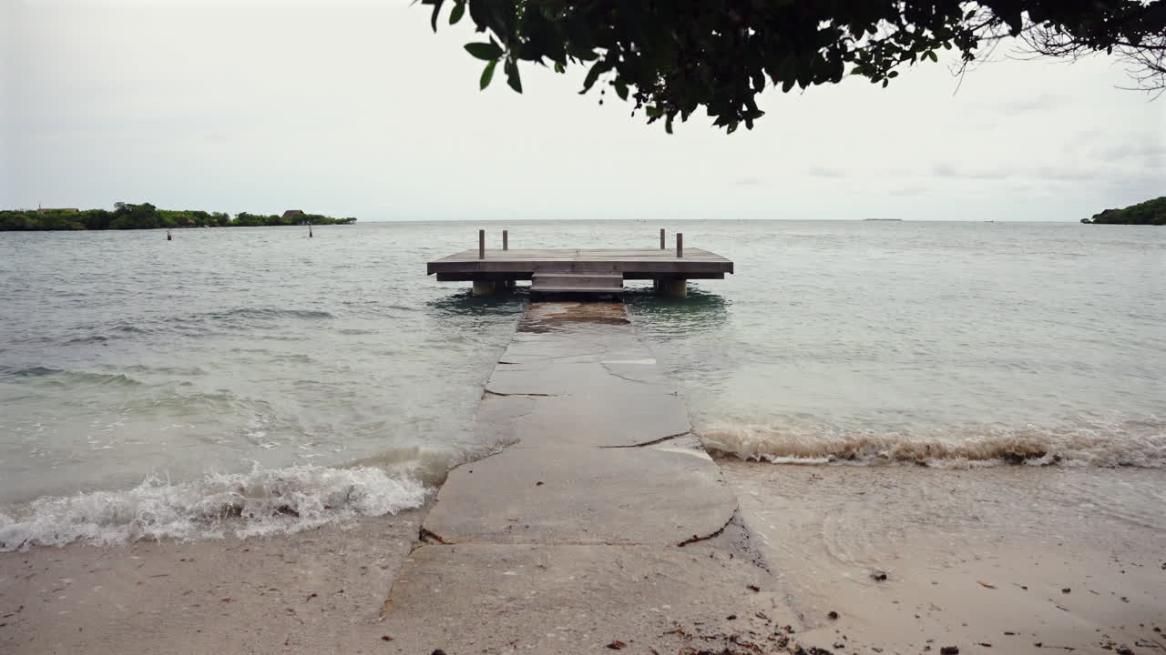 Tranquil Wooden Dock on a Tropical Beach
