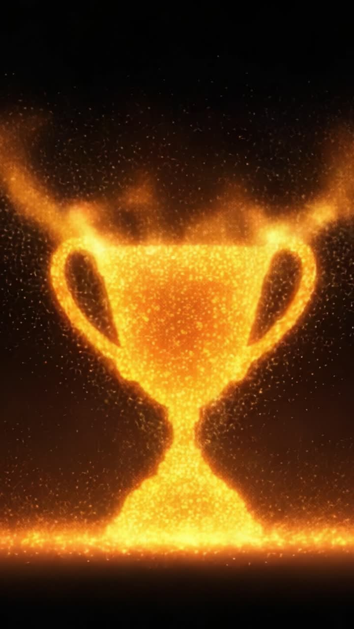 Un glorioso trofeo d'oro che scintilla di luce ed energia brillante, simboleggiando il successo e la realizzazione nel mondo delle competizioni e delle imprese.