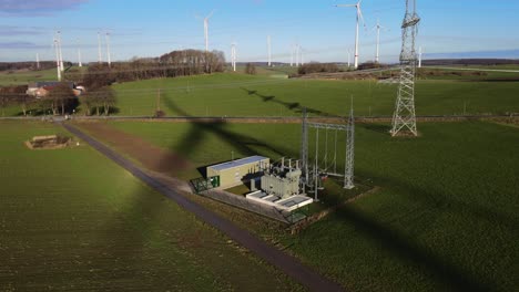 the wind energy revolution: a look at the high voltage transformers and infrastructure at a wind power plant in north rhine westphalia germany