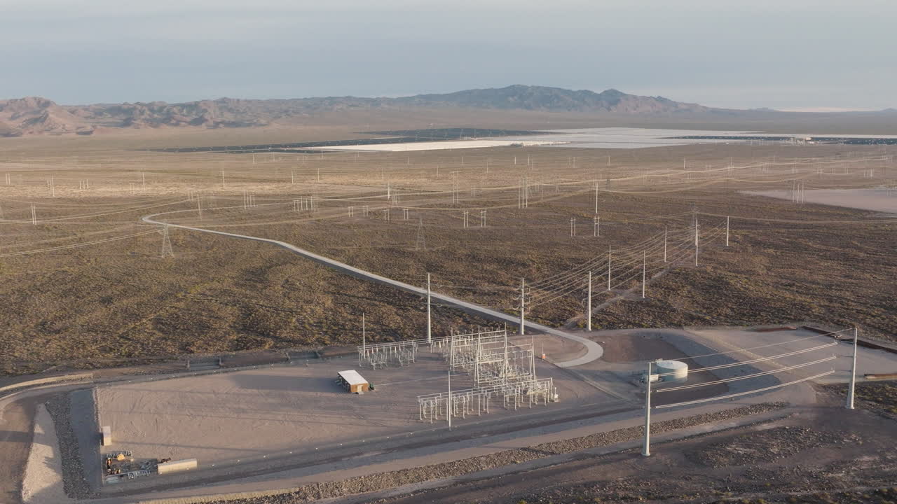 Boulder Solar Farm's Electrical Substation in Boulder City, Nevada Desert, Aerial