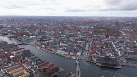 wide aerial slider shot over central copenhagen