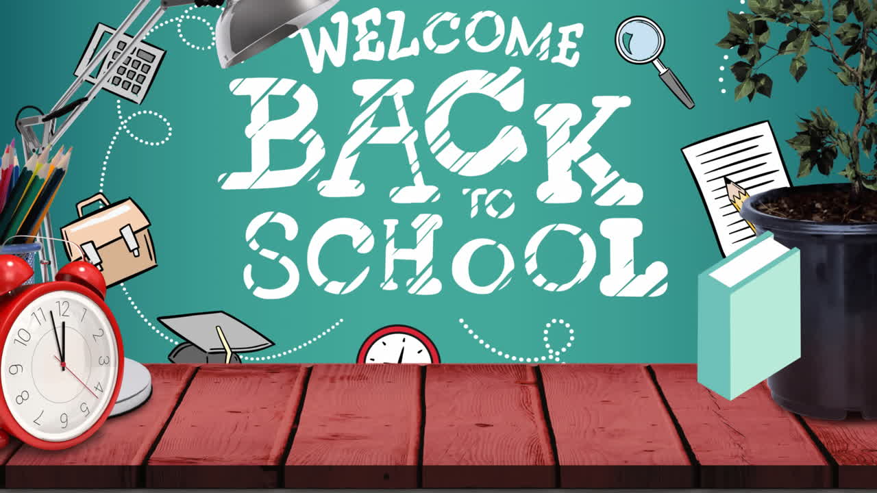 다시 학교에 오신 것을 환영하는 문서 및 학교 아이콘의 애니메이션