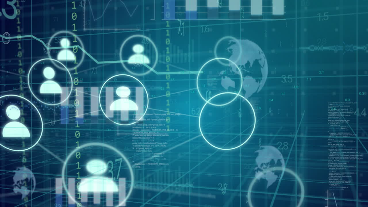 Animation of globe, icons and data processing