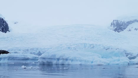 gran hermoso glaciar en el paisaje de invierno en la antártida en el zodiaco viaje en barco excursión en la península antártica, el seguimiento de la toma en movimiento con el movimiento en el escenario de invierno helado en la península antártica