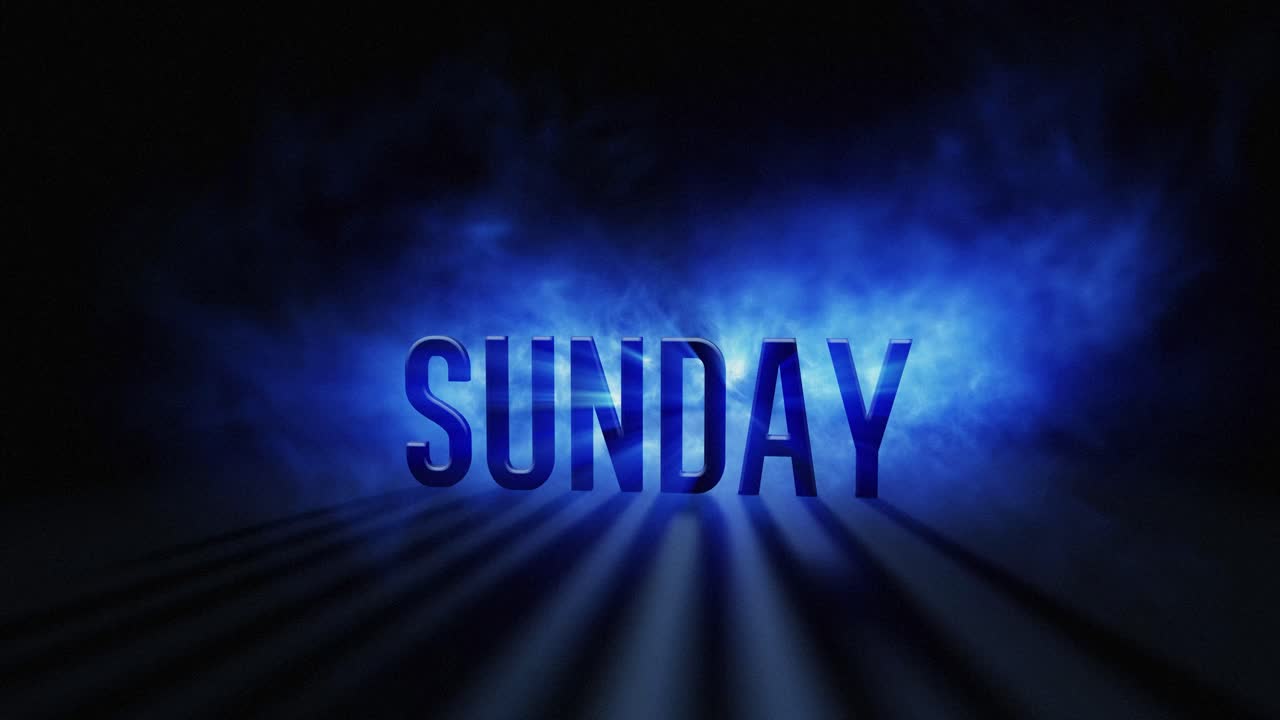 일요일, 일주일의 3d 텍스트와 빛의 플래시