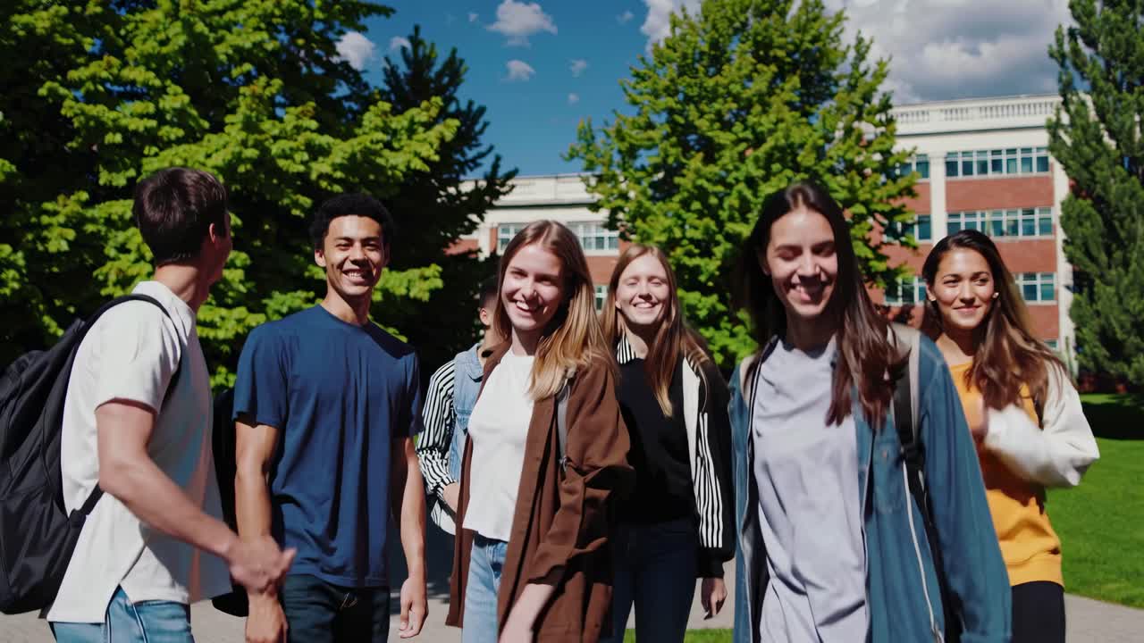Group of Students Enjoying a Sunny Day on Campus