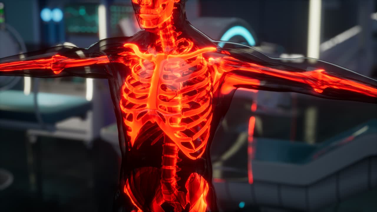 examen de escaneo de huesos de esqueleto humano en el laboratorio