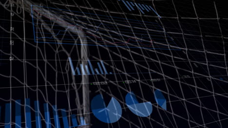 Grafik--Und-Diagrammanimation-über-Einen-Fußballspieler,-Der-Einen-Ball-Im-Netz-Fängt