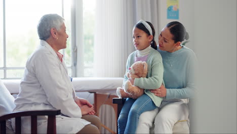 doctor, mother and girl in health consultation