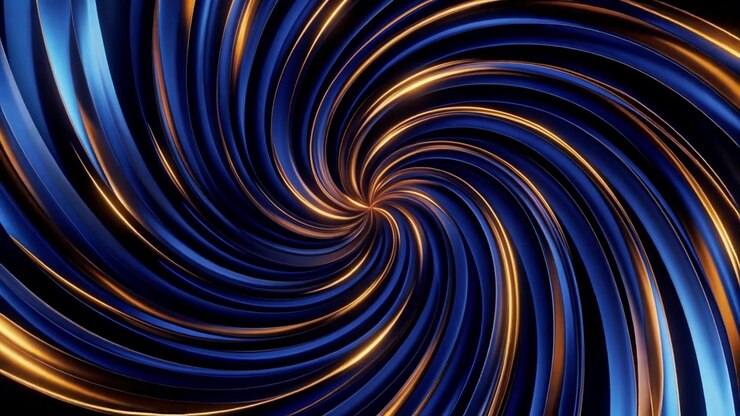 Fundo Abstrato em Espiral Giratória com Rastros de Luz Azul e Dourada