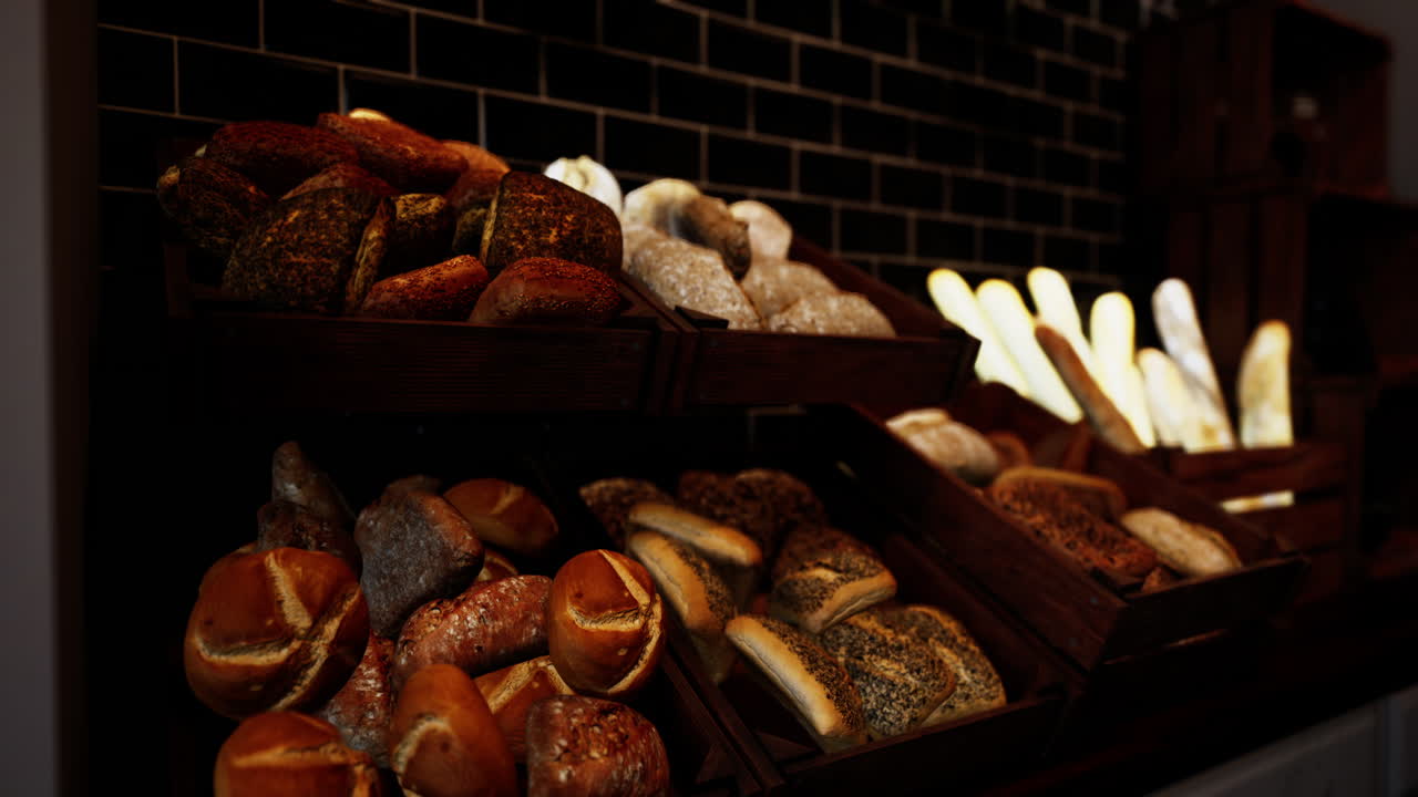 Freshly Baked Bread on Display in a Bakery