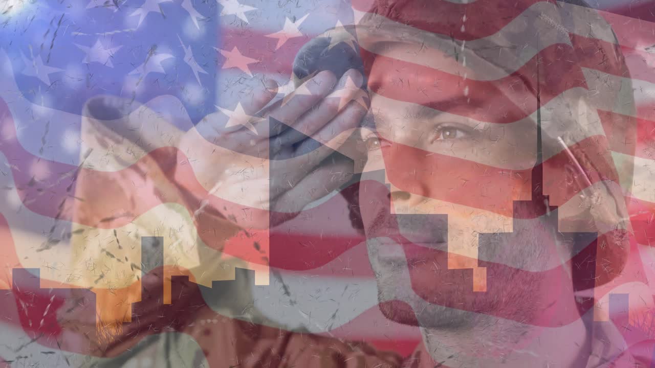 미국  ⁇ 발 위에서 인사하는 군인의 애니메이션