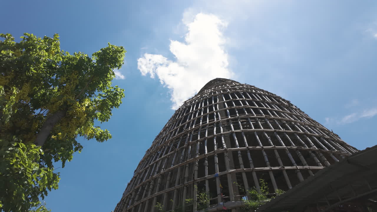Bamboo Tower At Saphan Khong Floating Market, Suphan Buri, Thailand - Low Angle Shot