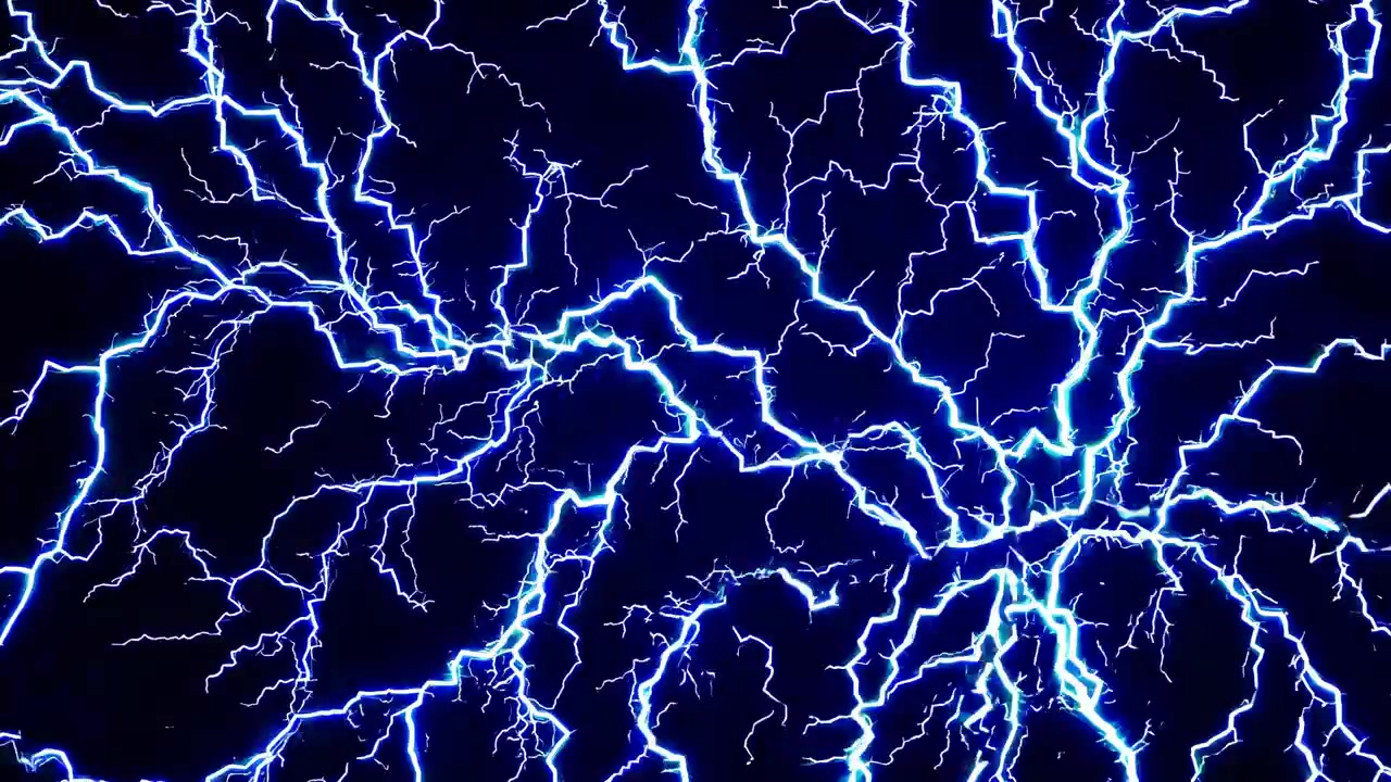 Intense Blue Electric Lightning Arcs Against Dark Background
