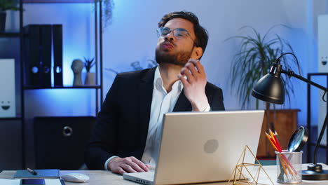 irritated tired businessman working on laptop website problem, computer virus data loss by hacking