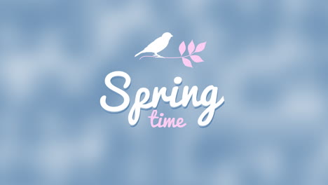 Tiempo-De-Primavera-Con-Aves-Y-Hojas-De-Primavera-En-El-Cielo-Azul