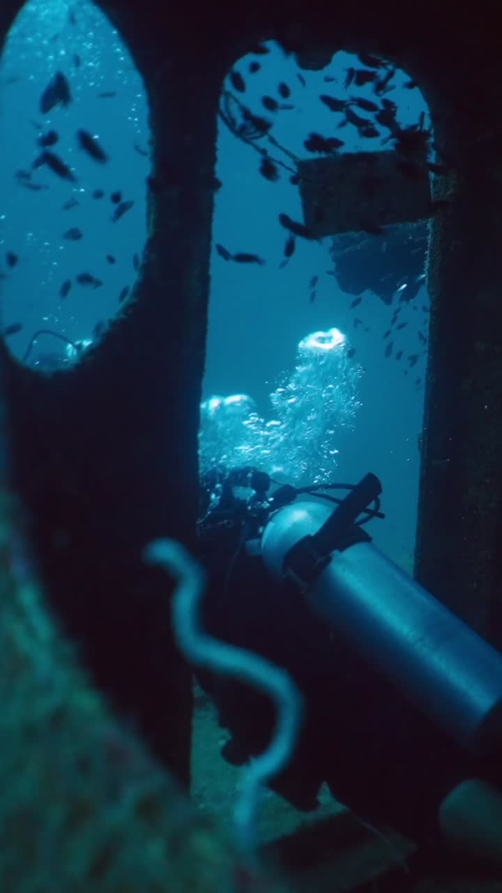 Scuba diving in a shipwreck