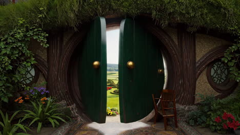 a hobbit-like house with a view