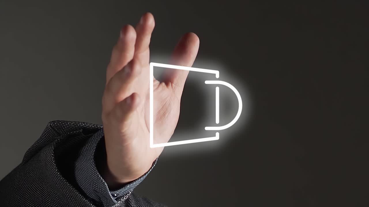 video vertical de la mano extendida con un icono de compra digital blanco que aparece