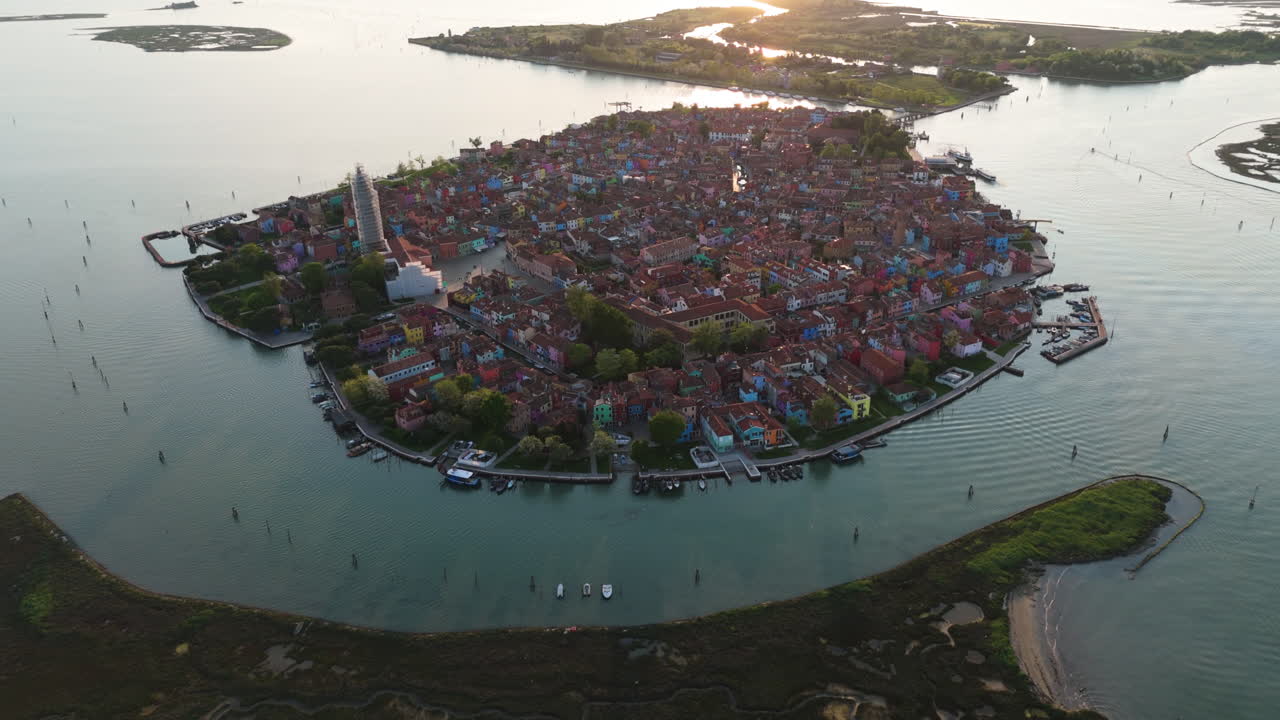 Aerial Shot Of Burano Island At Sunset In Venice, Italy