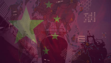 animación de buques y procesamiento de datos sobre bandera de china