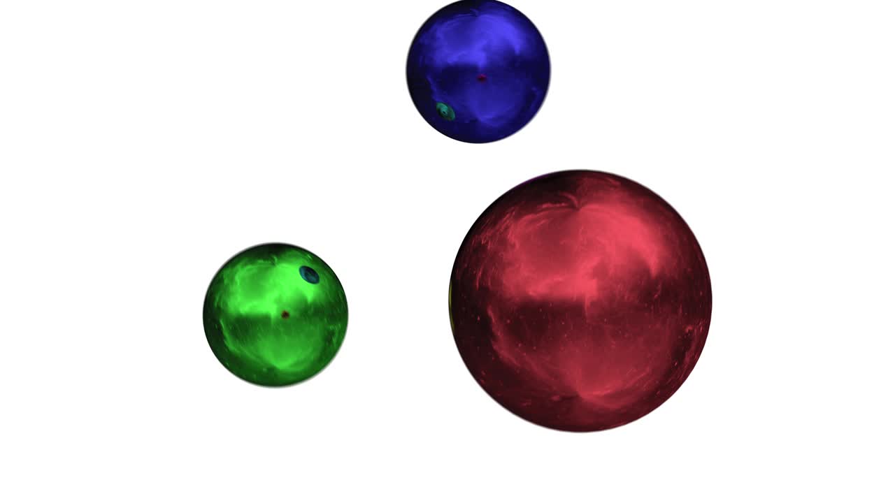 추상적인 구 모양의 빨간색, 녹색, 파란색의 움직임이 색 바탕에 있습니다.