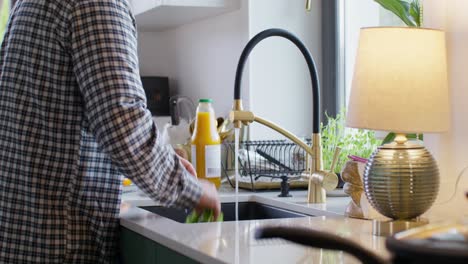 persona lavando verduras en una cocina moderna