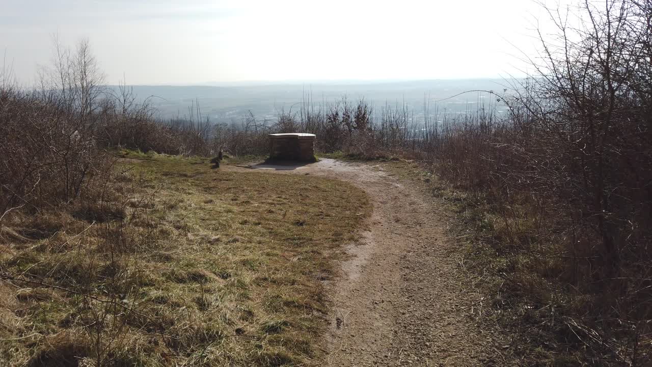 Discover a tranquil scenic overlook offering panoramic views of the surrounding landscape. A perfect spot for hiking and enjoying the beauty of nature, with a clear path leading to a viewing platform.