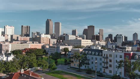 establishing crane shot of new orleans cityscape