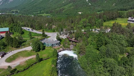 the river valldøla in valldal, norway, rages through the landscape with tremendous force