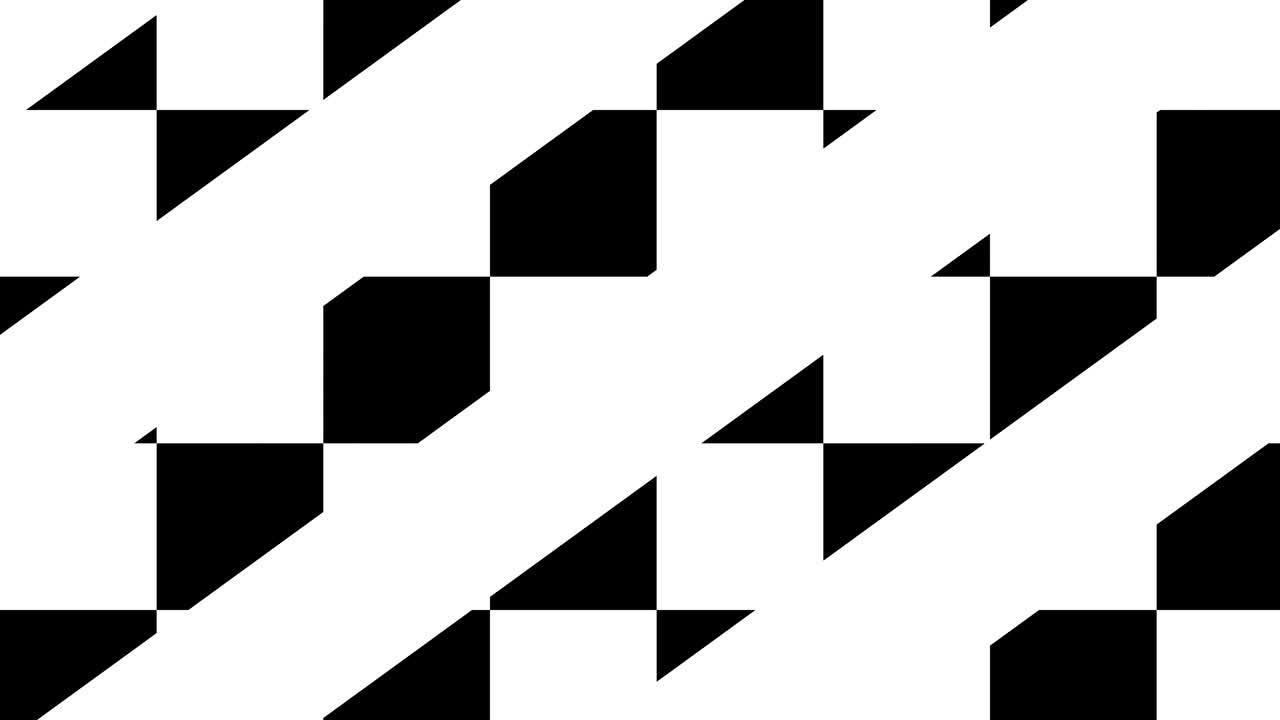 Simple geometric motion graphic background. Black and white striped and checkered pattern. Seamless animation with basic shapes