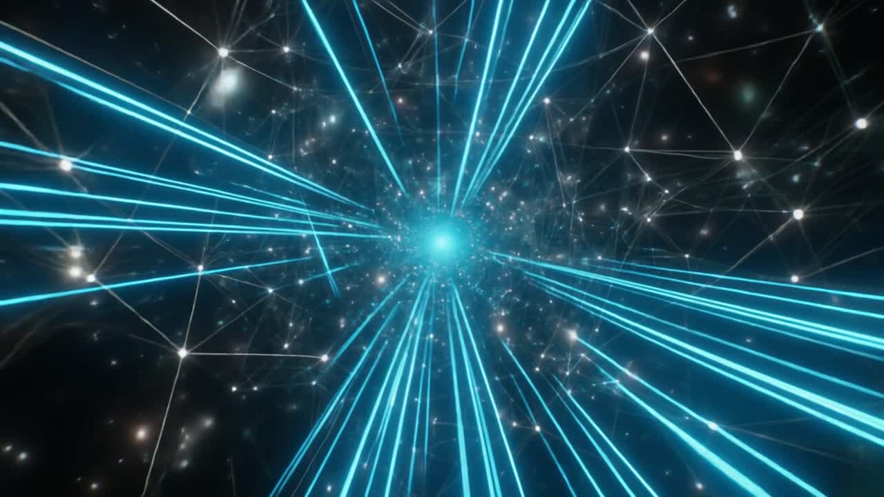 Abstract Blue Light Rays Moving Through a Digital Network