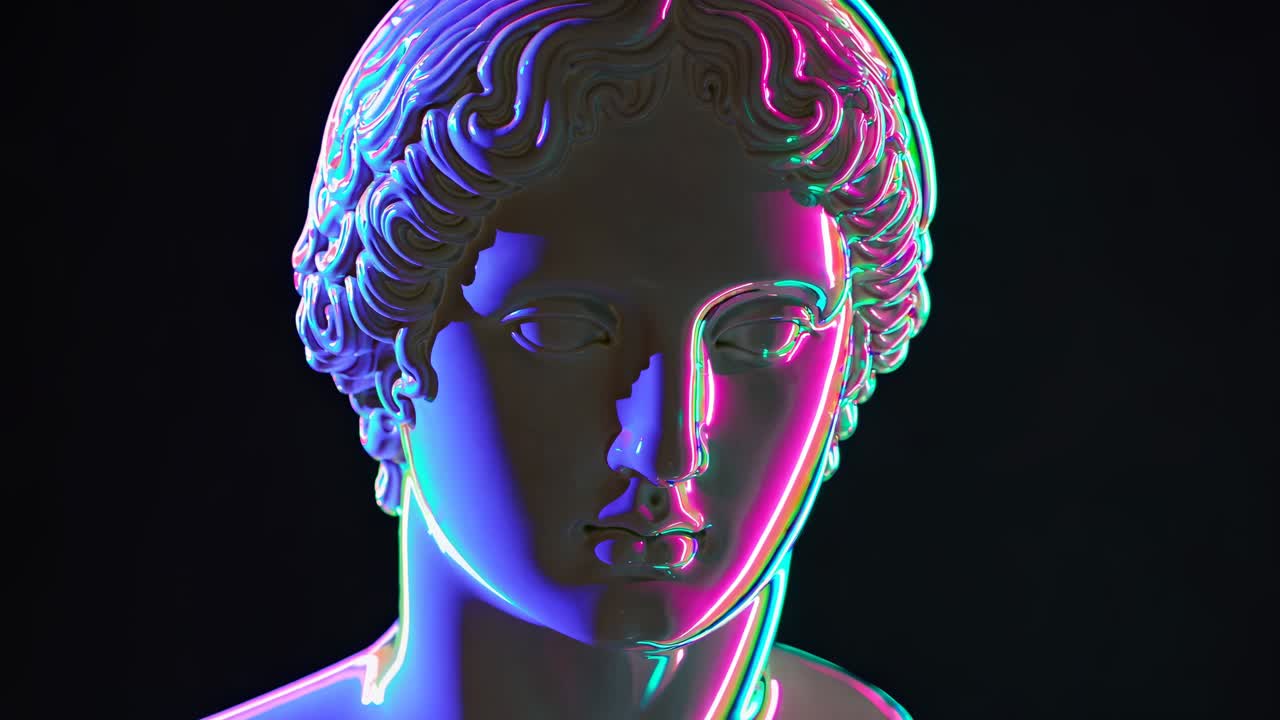 네온으로 조명된 고대 그리스 부스트