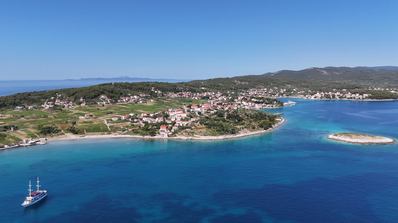 Aerial drone view of islands off the coast of croatia adriatic sea Dalmatian coast